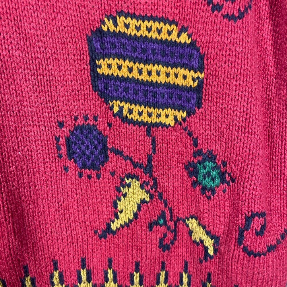 Vintage Hand Knitted Red Bird Print Mackinaw Sweater Linen Blend High Neck M/L! - Picture 2 of 5